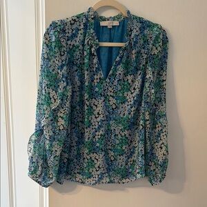 LOFT Blue and Green Floral Blouse